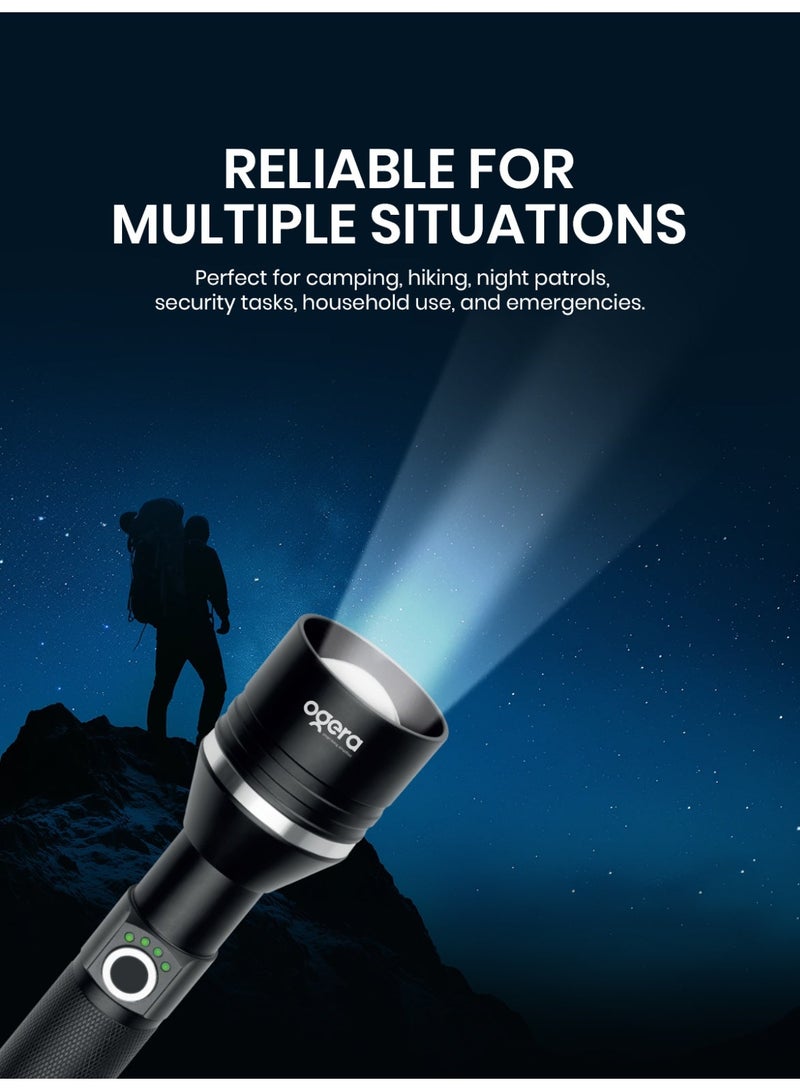 أوجيرا كشاف LED قابل لإعادة الشحن | كشاف تكتيكي فائق السطوع | سطوع عالي | بطارية 3SC طويلة العمر | صغير ومتين | مقاوم للماء | مثالي للتخييم والمشي وحالات الطوارئ | ضمان سنتين | OG1005SL | أسود - Image 5